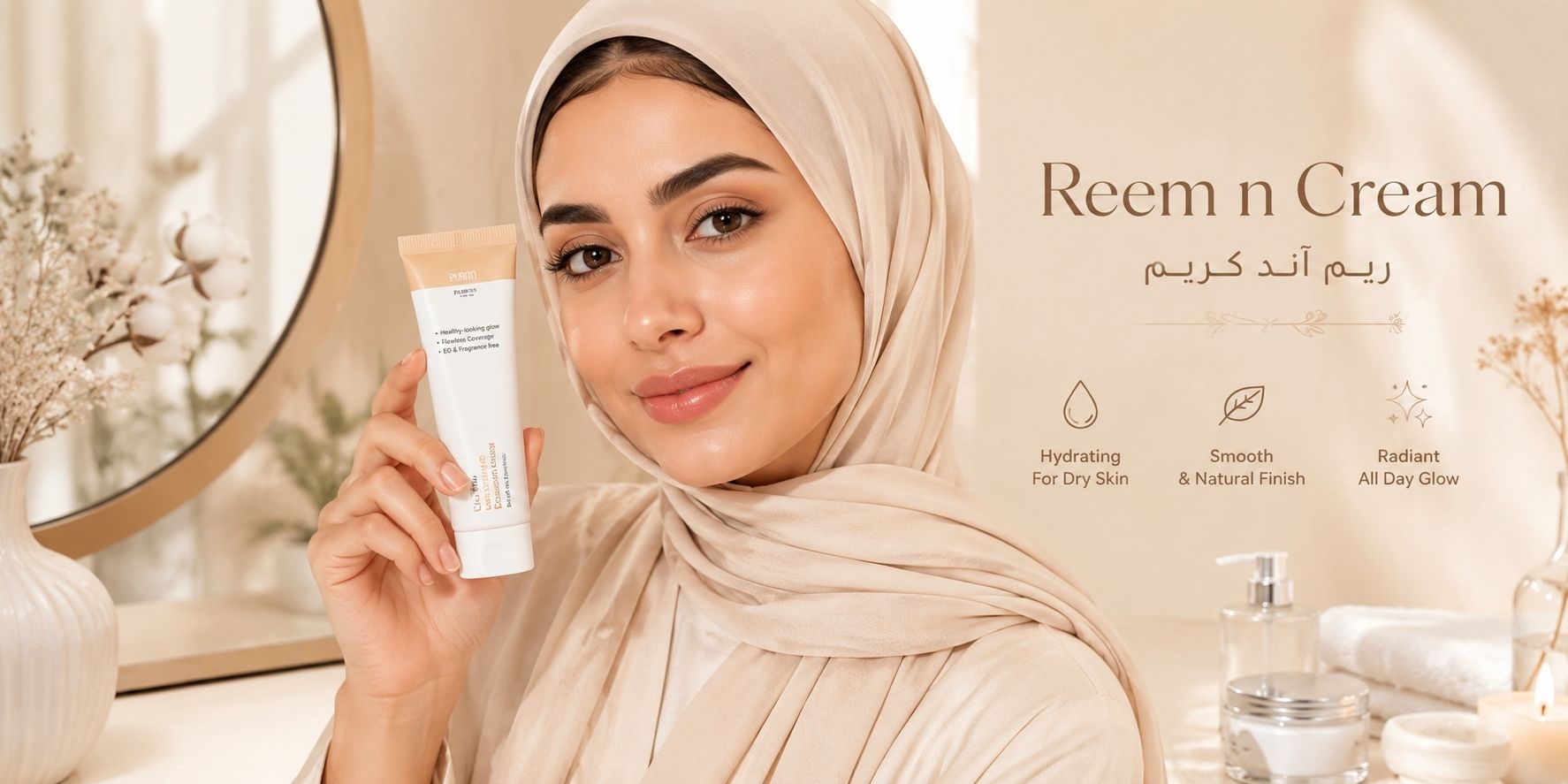 Foundation for Dry Skin 2026 featuring hijabi woman holding Purito BB Cream for smooth hydrated makeup look