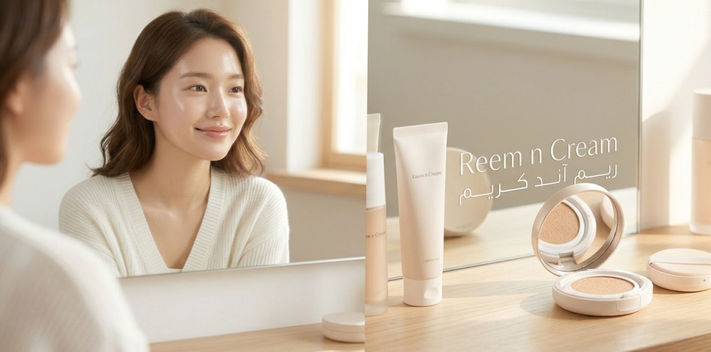 A step-by-step light and natural makeup tutorial showing 7 K-Beauty steps for a bright glowing look using Korean beauty products from Reem N Cream