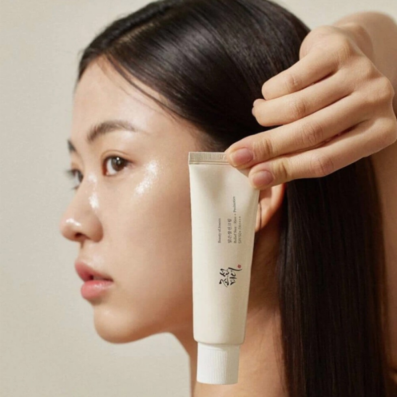 Beauty of Joseon sunscreen cream texture shown on skin in KSA lighting