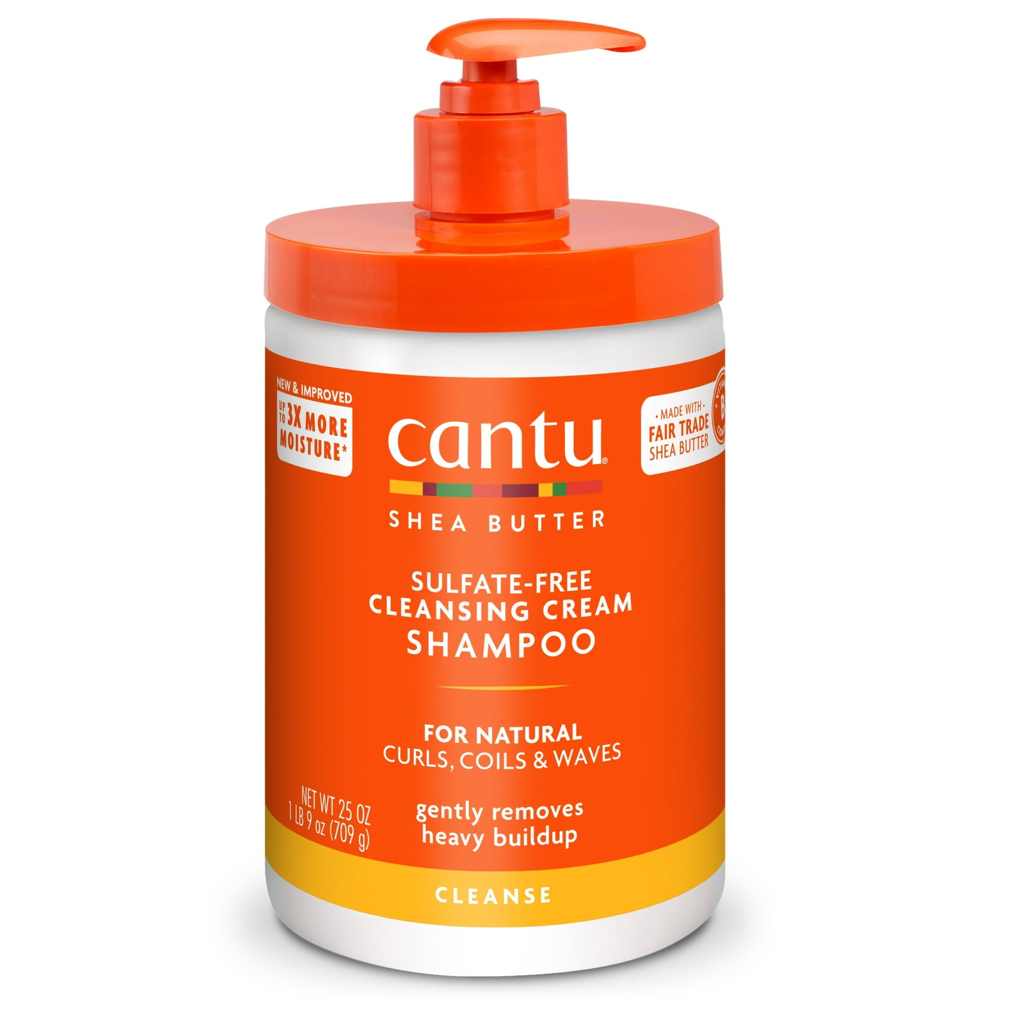 Cantu Shea Butter Sulfate-Free Cleansing Cream Shampoo 25 fl oz pump bottle for natural curls, coils, and waves.