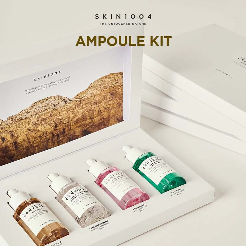 Skin1004 Ampoule Kit 4 pieces neatly arranged for skincare routine in KSA