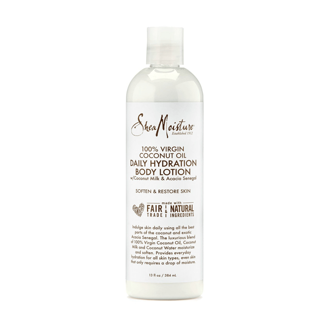 SheaMoisture 100% Virgin Coconut Oil Daily Hydration Body Lotion 13 fl oz bottle on a white background.